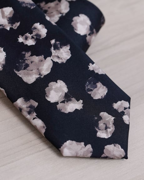 Cravate Noire Étroite à Motif Floral