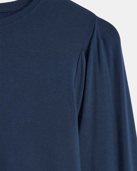 Long-Sleeve Crew-Neck T-Shirt with Puffy Shoulders