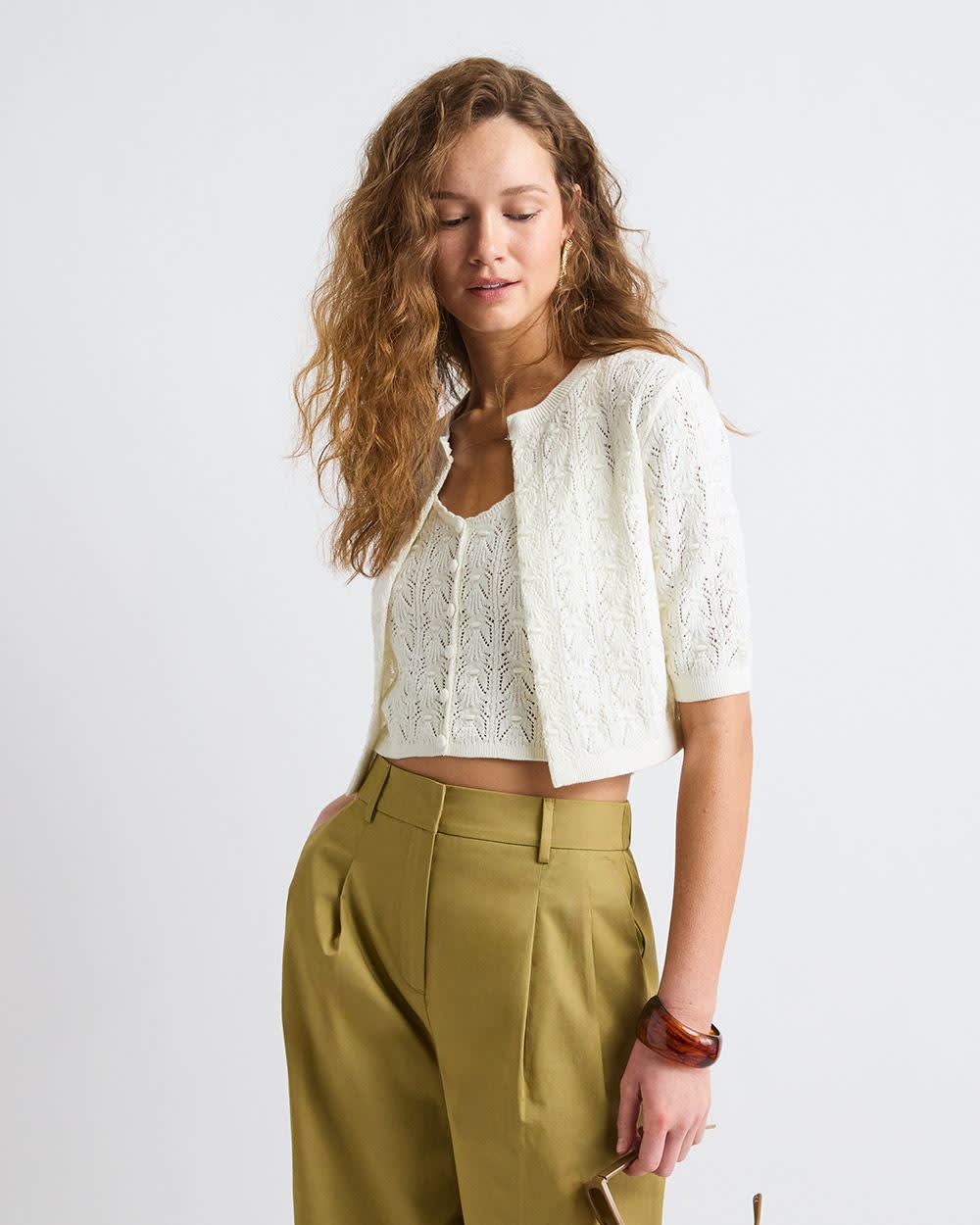 Short-Sleeve Crochet Cardigan | RW&CO. Short-Sleeve Crochet Cardigan | RW&CO.