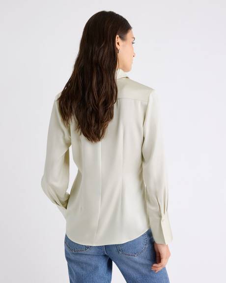 Satin Long-Sleeve Buttoned-Down Blouse