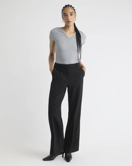 Pantalon en Serg&eacute; &Eacute;pais &agrave; Taille Mi-Haute et Jambe Large
