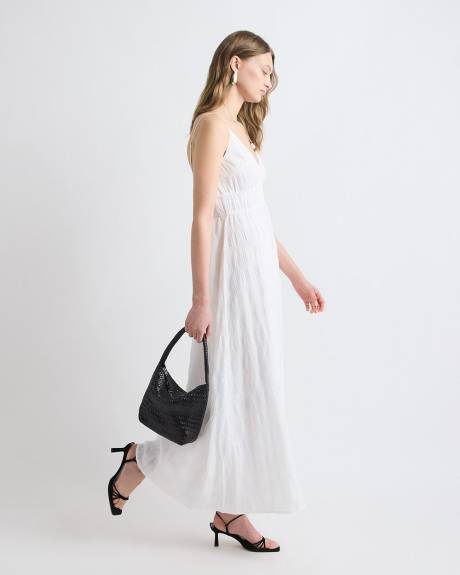 Robe Maxi Sans Manches &agrave; Col V en Jacquard Textur&eacute;