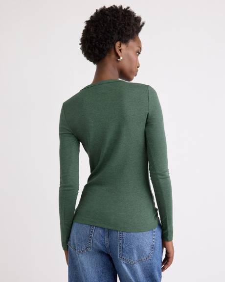 T-Shirt Côtelé Ajusté à Manches Longues et Col Rond en Tricot Luxueux