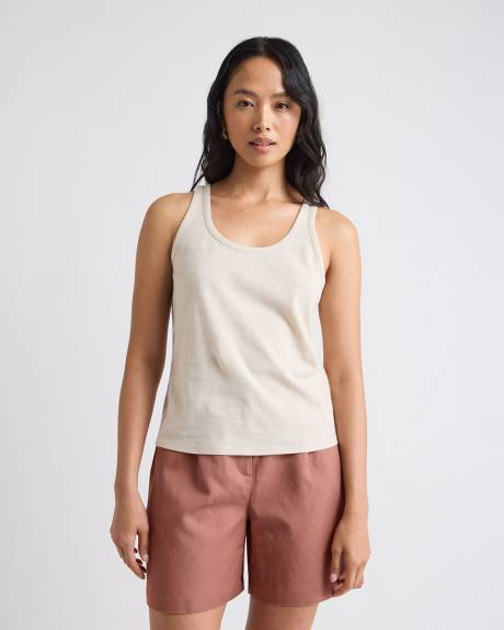Crew-Neck Linen-Blend Tank Top