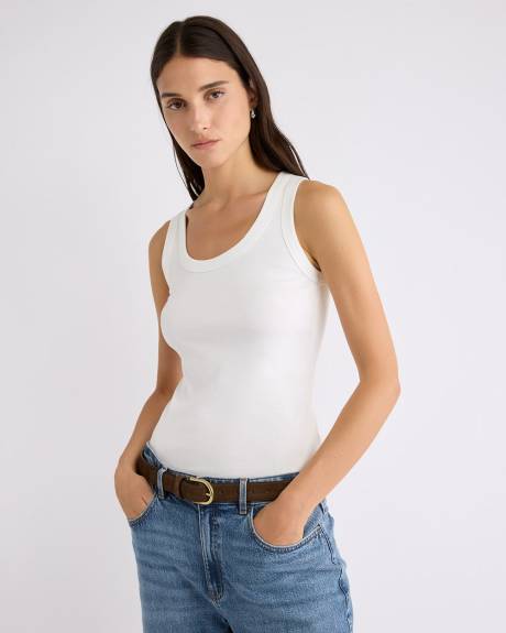 Camisole Côtelée à Col Dégagé et Bretelles Spaghetti