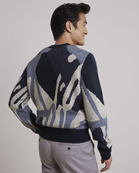 Crew-Neck Sweater with Abstract Landscape