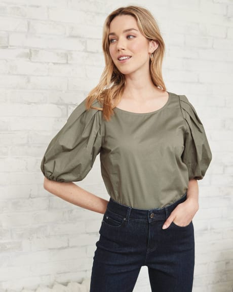 Puffy 3/4 Sleeves Popover Blouse