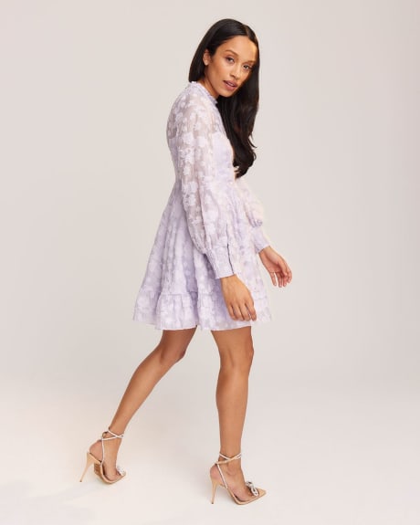 Burnout Jacquard Fit and Flare Long Sleeve Cocktail Dress