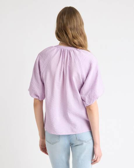 Blouse à Col V et Manches Courtes Bouffantes