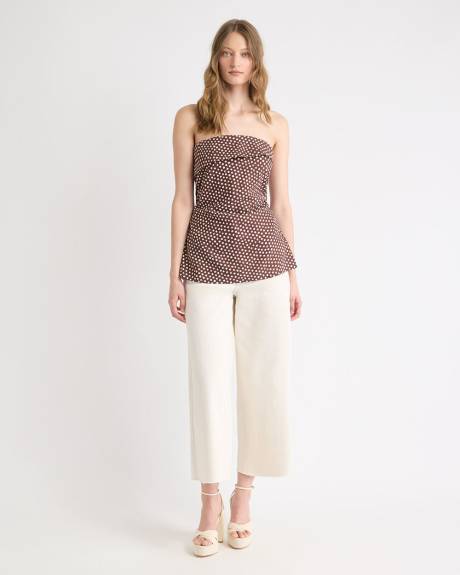 Linen-Blend Straight-Neck Tube Top
