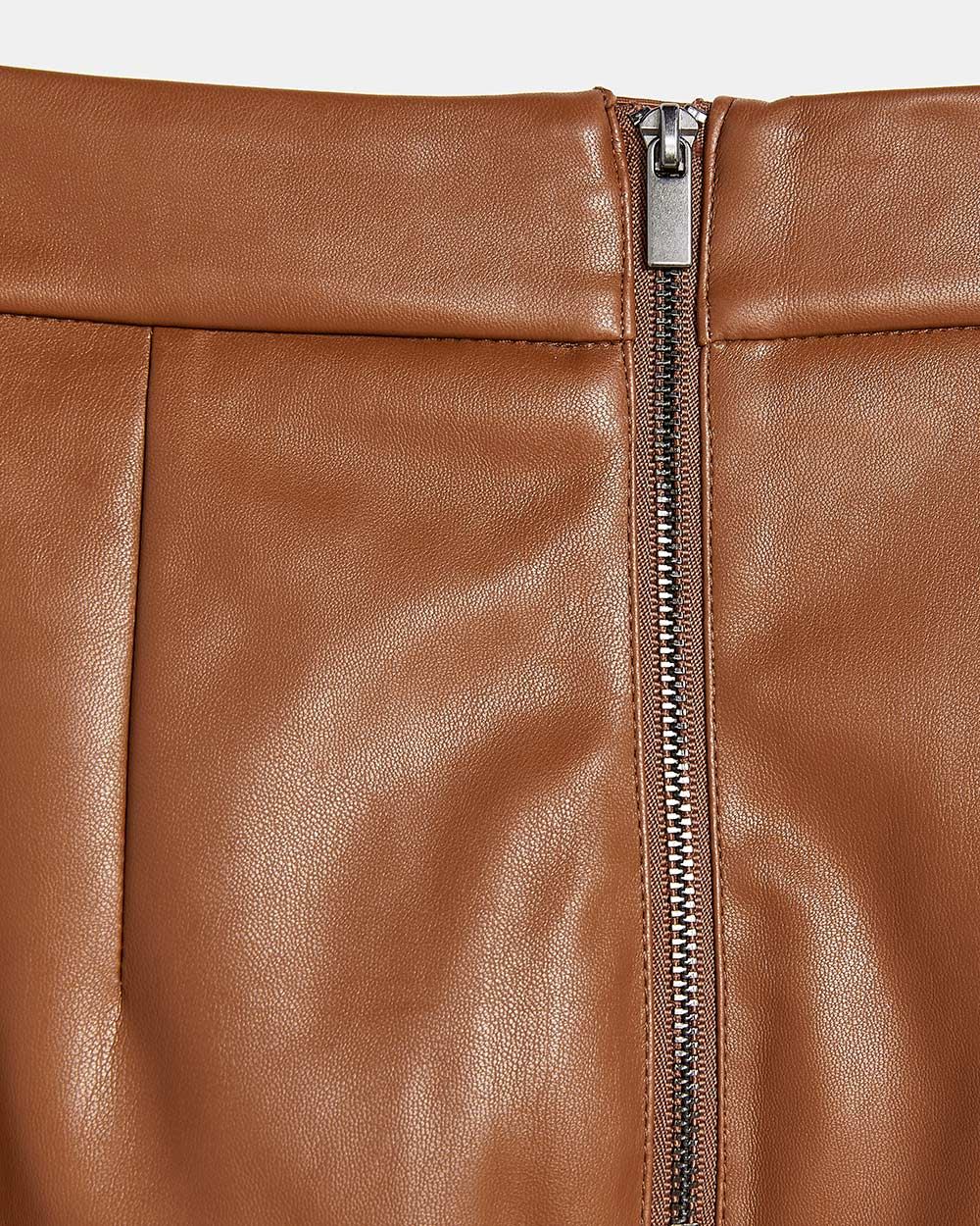 High-Waisted A-Line Faux Leather Mini Skirt - 19"