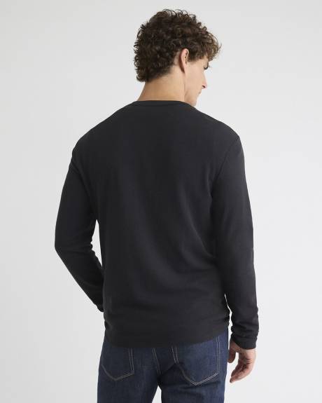Long-Sleeve Henley Waffled Tee