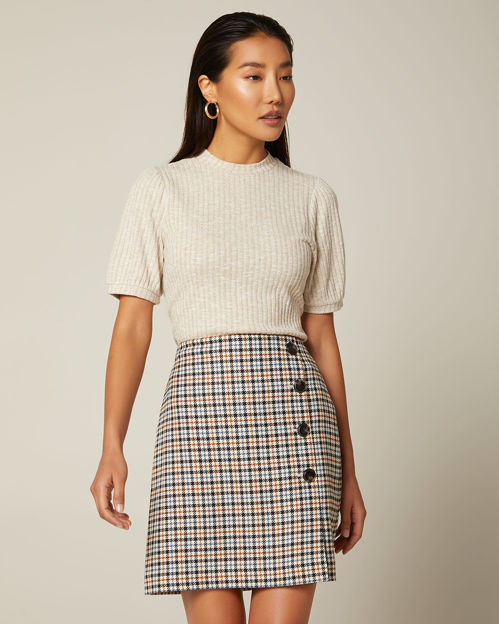 Plaid High-waist faux wrap skirt | RW&CO.