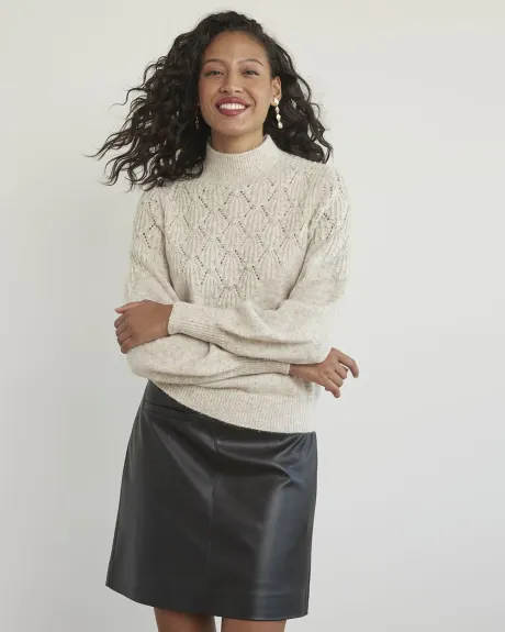 Long-Sleeve Mock-Neck Sweater with Pompom Stitches