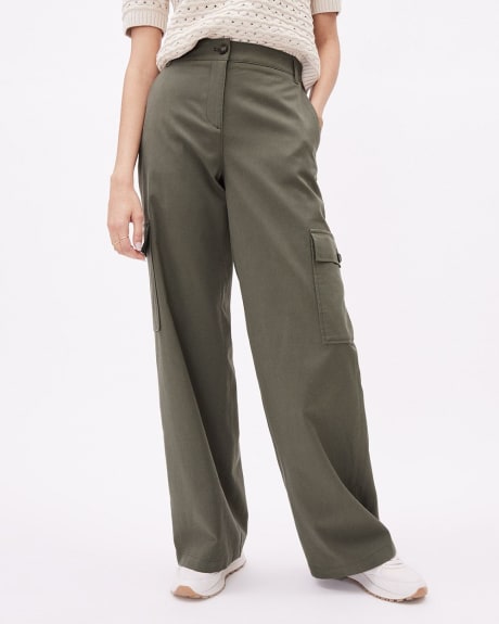 Twill Mid-Rise Wide-Leg Cargo Pant