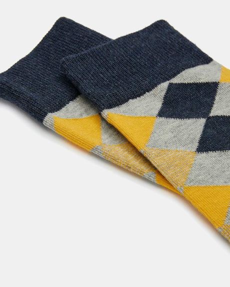 Yellow and Navy Argyle Socks