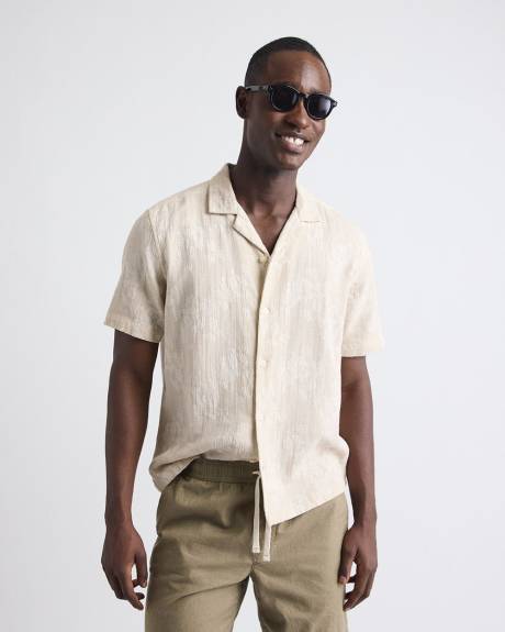 Chemise &agrave; Motif Jacquard &agrave; Manches Courtes et Col Camp