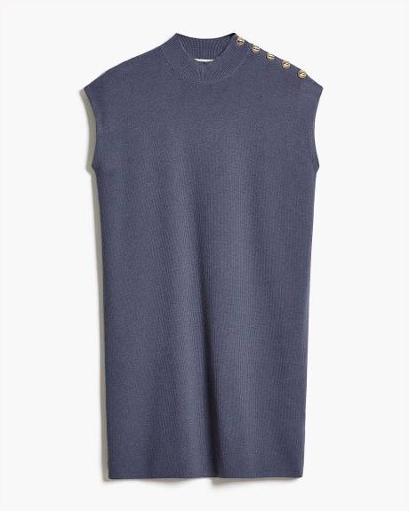 Mini-Robe à Manches Courtes et Col Montant avec Boutons sur l'Épaule