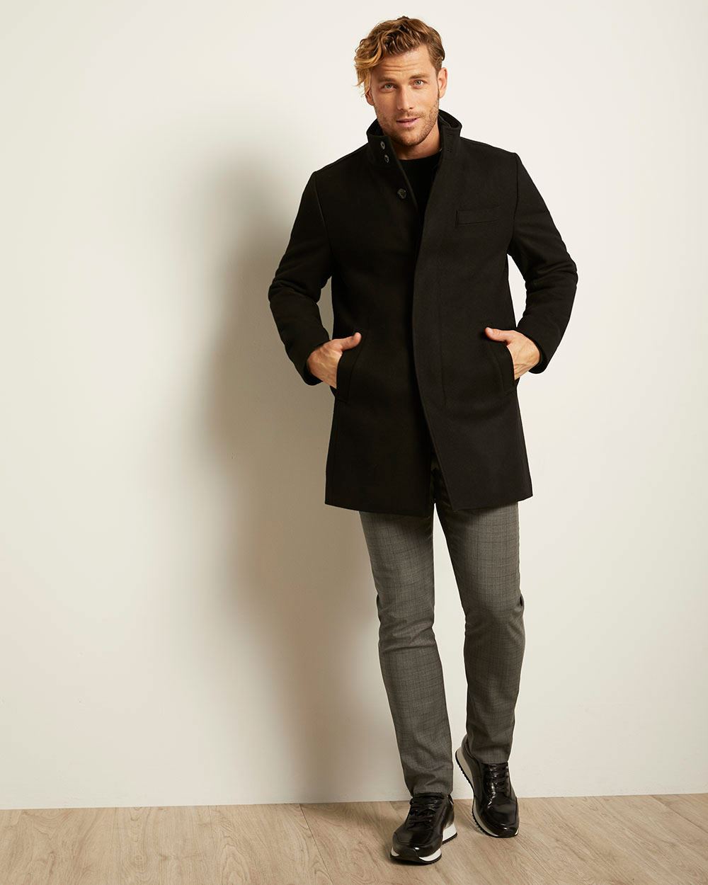 Black Wool-blend Top Coat | RW&CO.