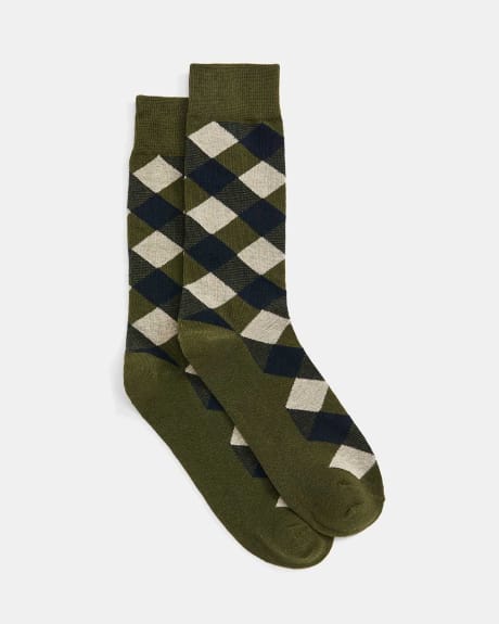 Olive Socks with Argyle Pattern