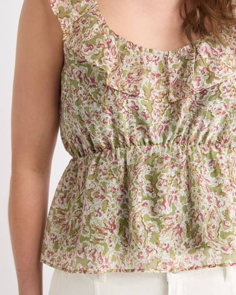 Blouse Sans Manches à Coupe Empire à Col en U à Volants