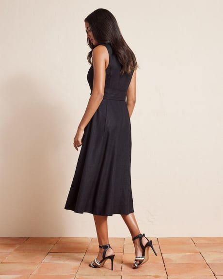 Sleeveless Square-Neck Linen Fit and Flare Dress