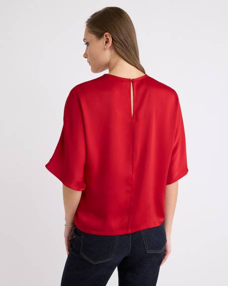 Blouse en Satin à Manches Longues et Col Rond