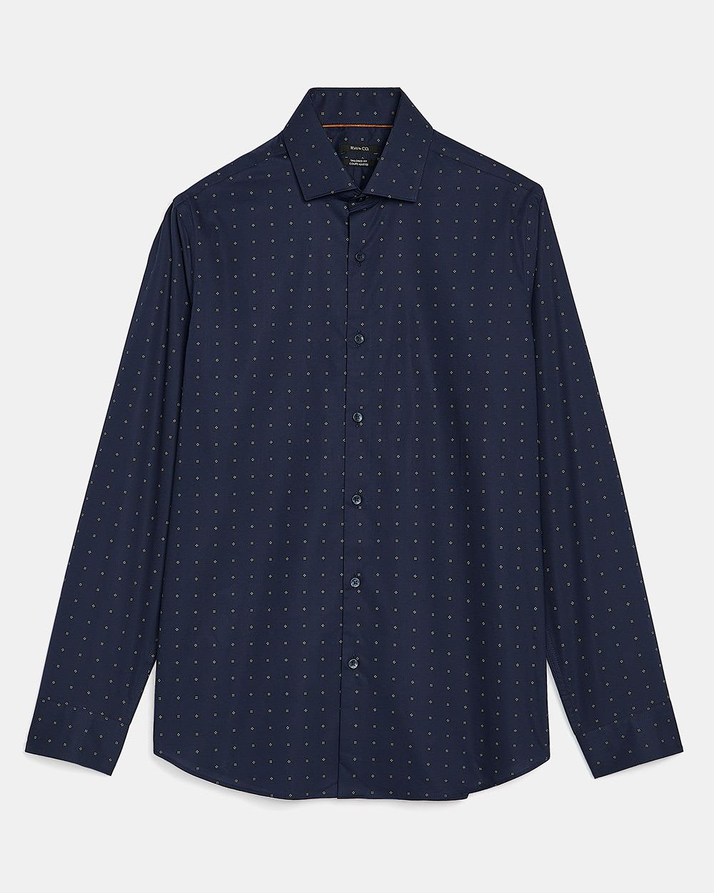 Tailored Fit Navy Blue Dress Shirt With Micro Geometric Print