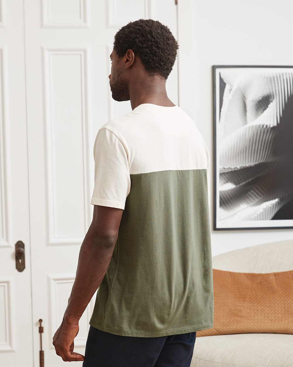 Short-Sleeve Colour Block Henley T-Shirt