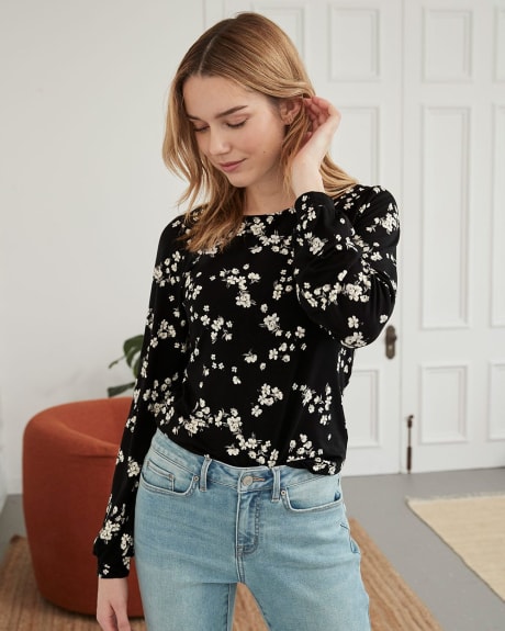 Long Puffy Sleeve T-Shirt with Shirred Shoulders