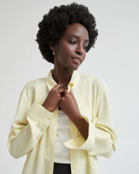 Button-Down Crinkle Cotton Blouse with Chest Pocket