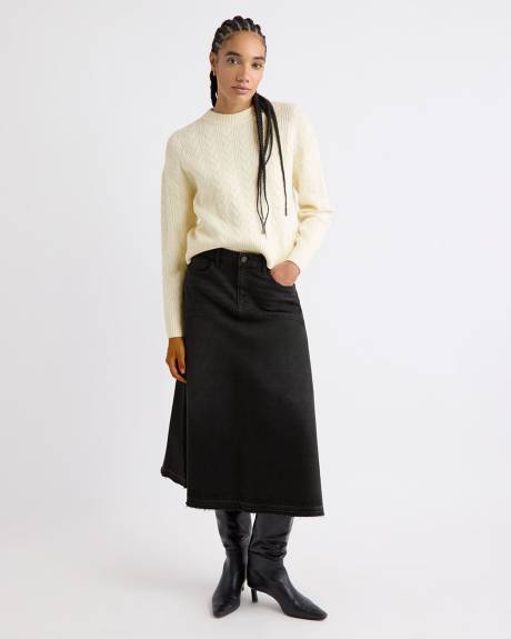 Grey Flare Midi Denim Skirt