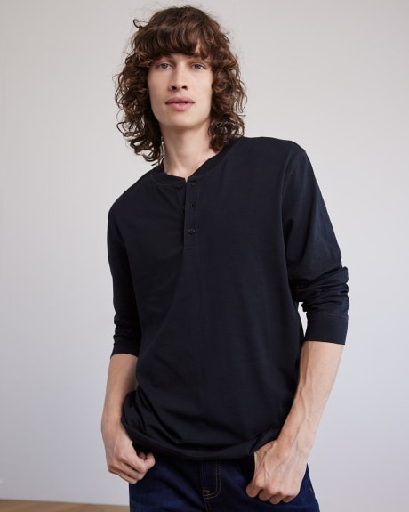 Buckle Black Embroidered Thermal Henley - Men's T-Shirts in Tawny Port