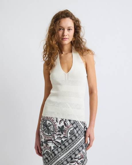 Camisole en Mailles de Fantaisie &agrave; Col Licou
