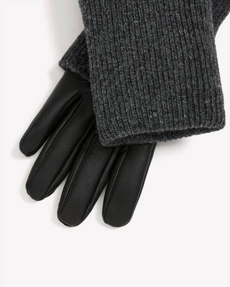Leather Gloves with Ribbed Fold-Over