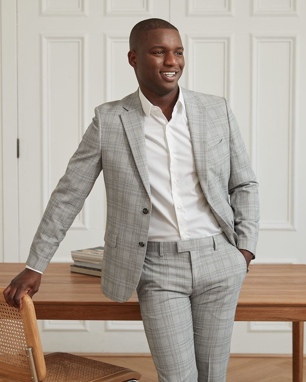 Slim Fit Textured Check Grey Suit Blazer