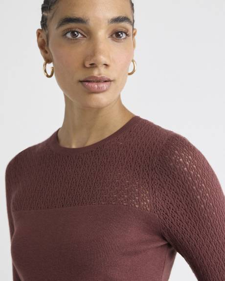 Long-Sleeve Crew-Neck Sweater with Fancy-Stitch Yoke