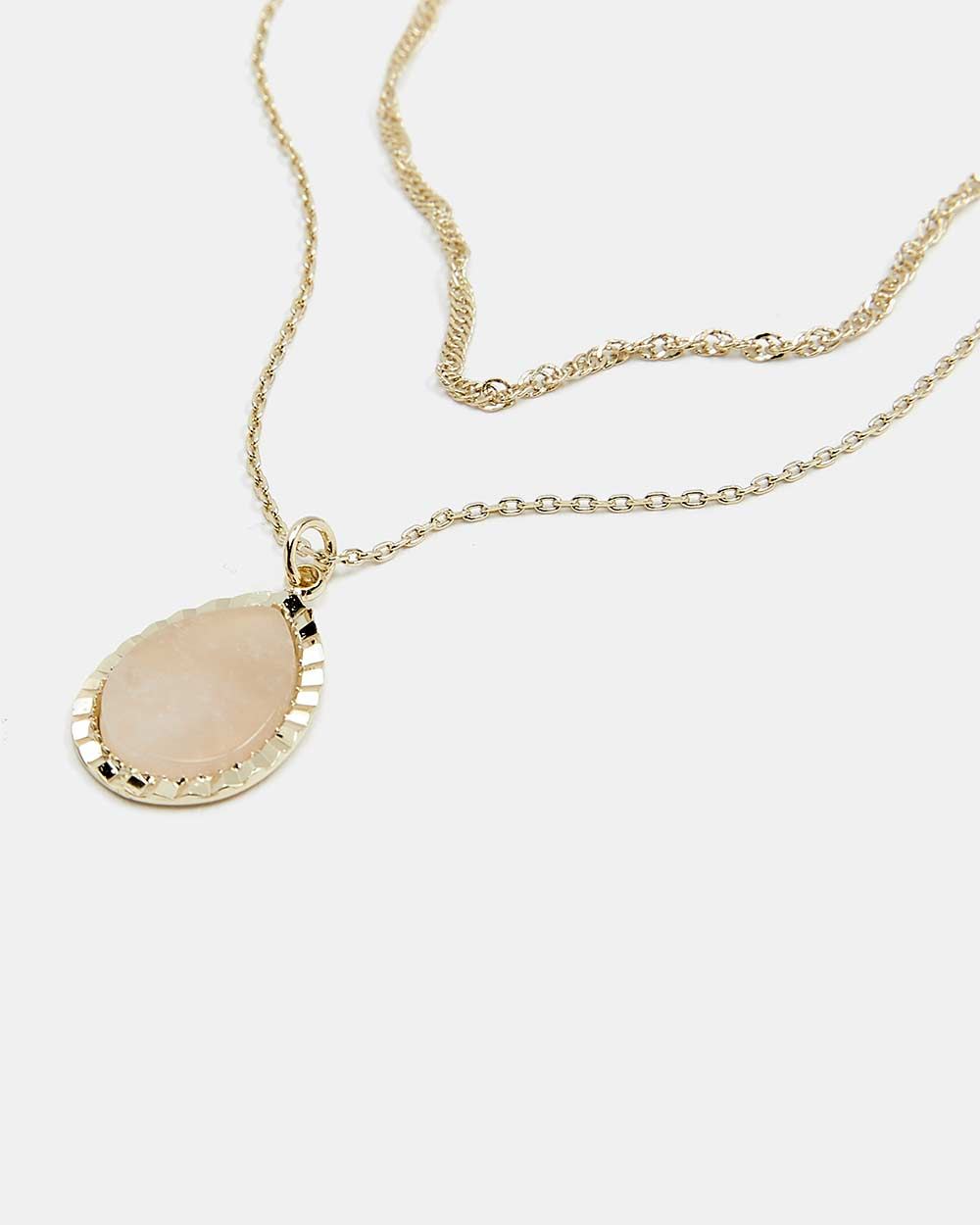 Double Chain with Pink Water Drop Pendant