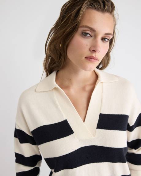 Cotton-Merino-Blend V-Neck Rugby Polo Sweater