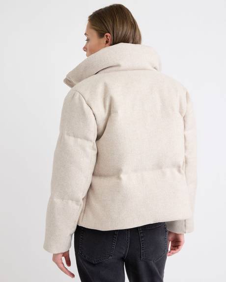Manteau Court Bouffant en Mélange de Laine