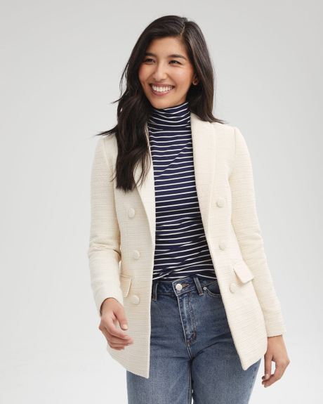 Loose Fit Faux Double-breasted Textured Blazer