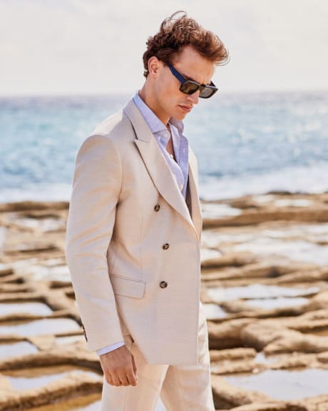 Tailored-Fit Double-Breasted Linen Suit Blazer