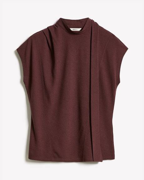 Extended-Sleeve Mock-Neck Top with Tie