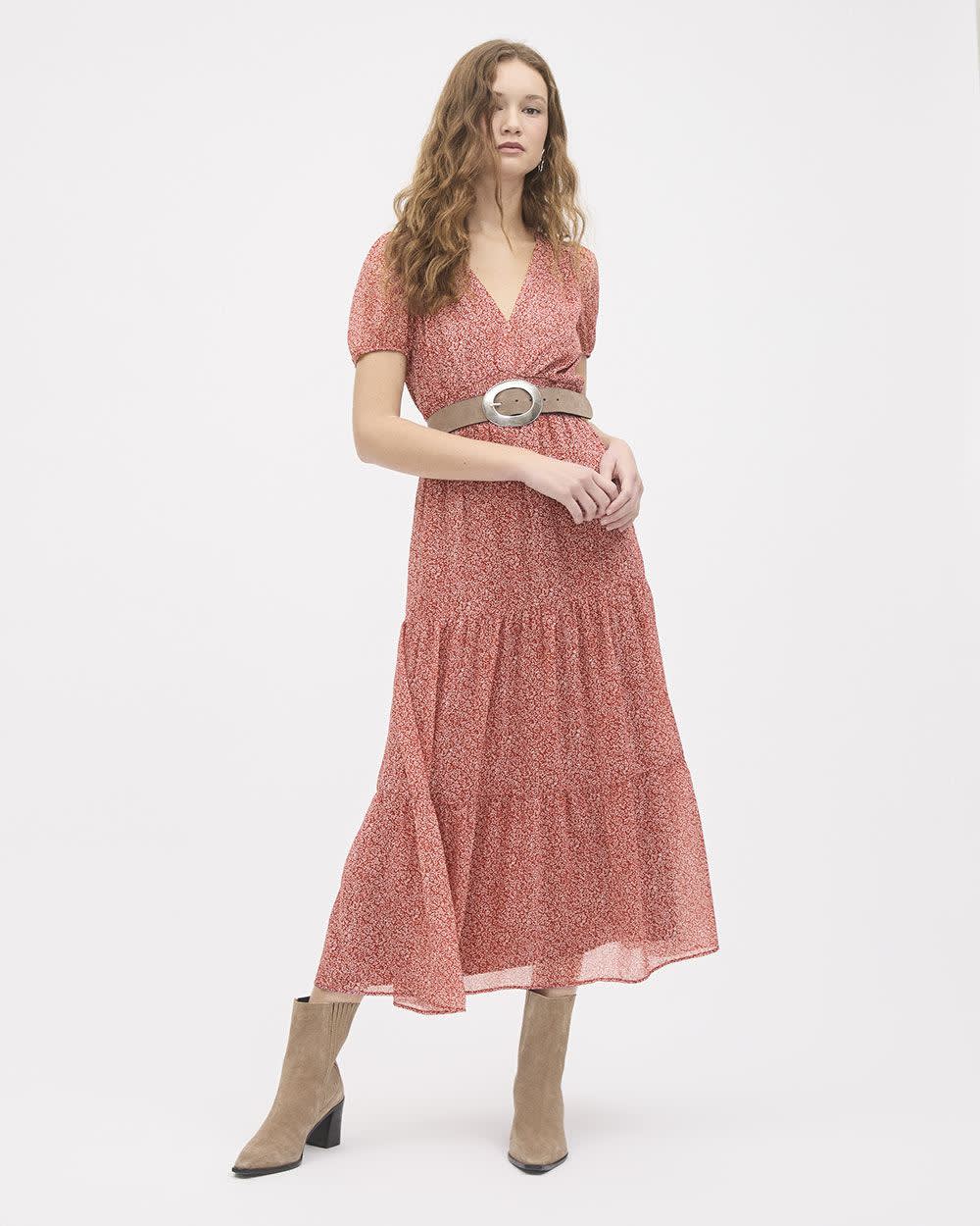 Short-Sleeve Chiffon Maxi Dress