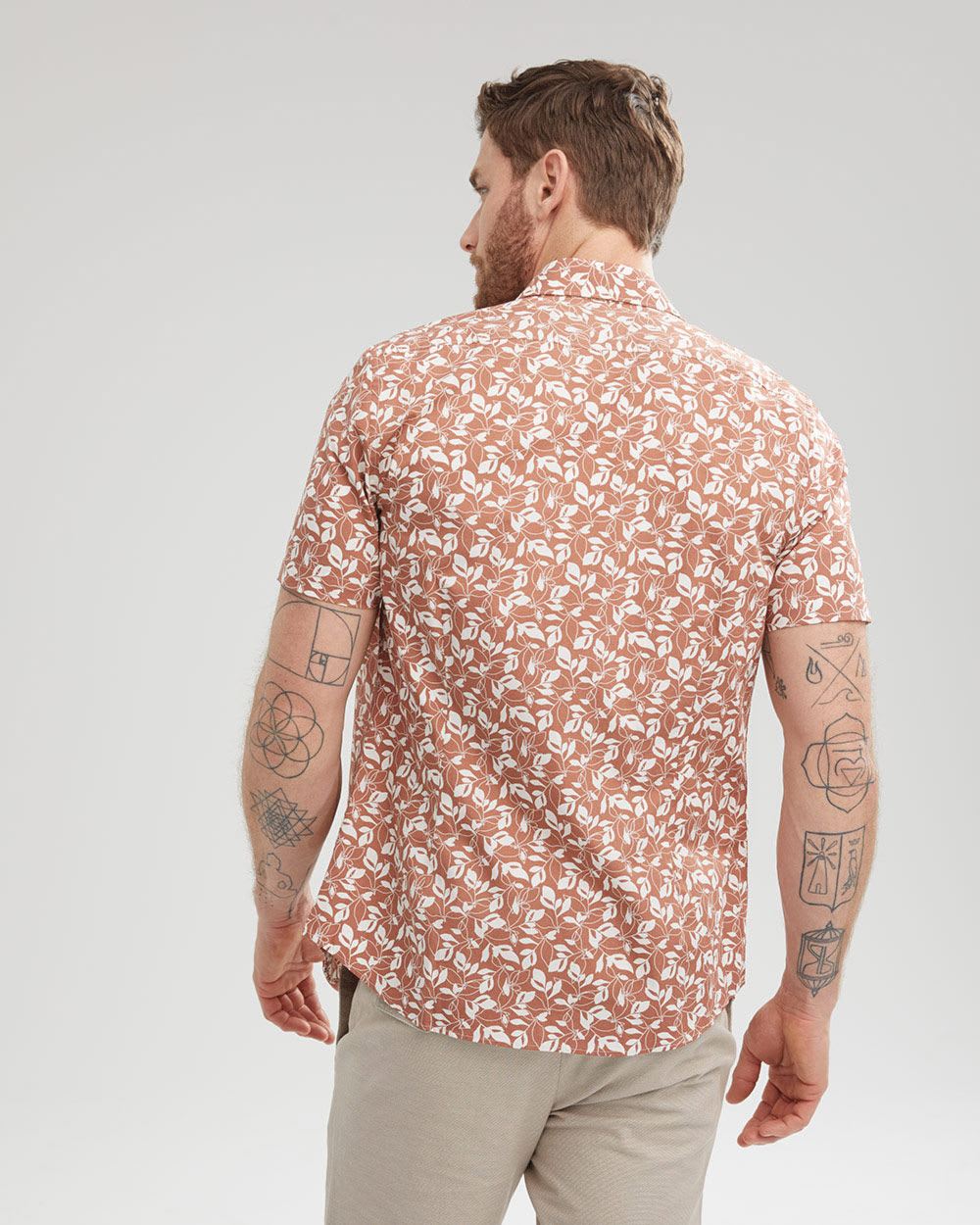 Slim Fit Russet Floral Pattern Short Sleeve Shirt