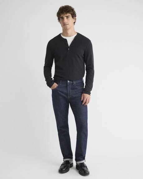 Long-Sleeve Henley Waffled Tee