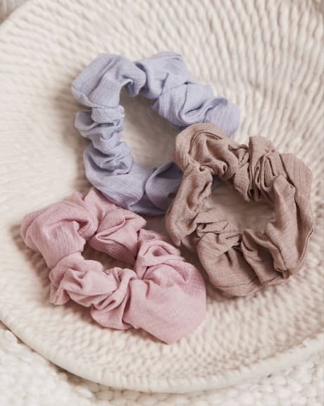 Solid Textured Scrunchies - Set of 3