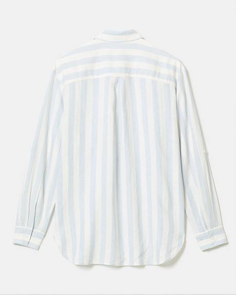 Striped Long-Sleeve Buttoned-Down Linen Blouse