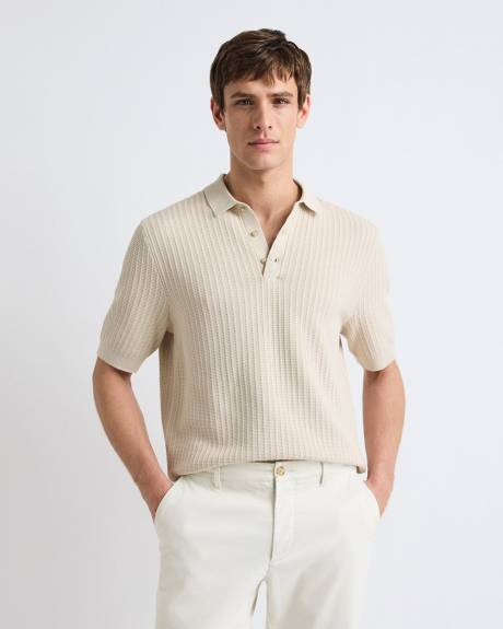 Short-Sleeve Textured Polo Sweater
