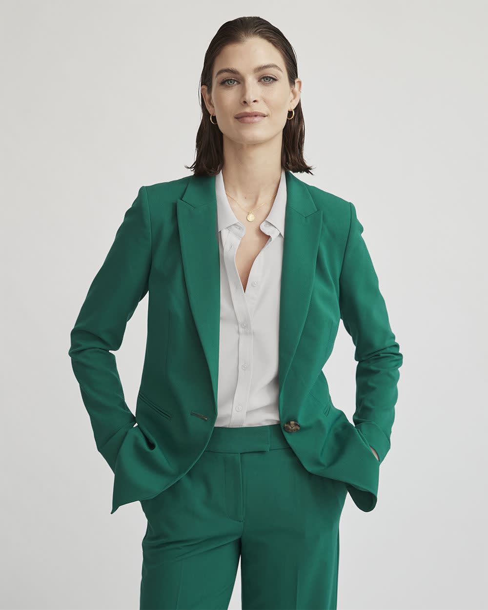 Emerald Green One-Button Long Blazer